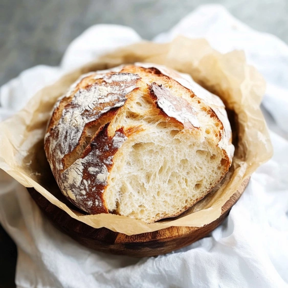 A slice of bread on a napkin.