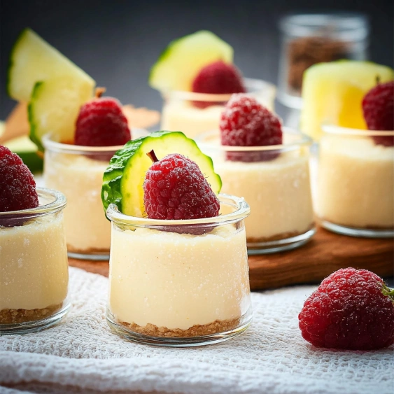 A white plate with a slice of cake and a slice of fruit.