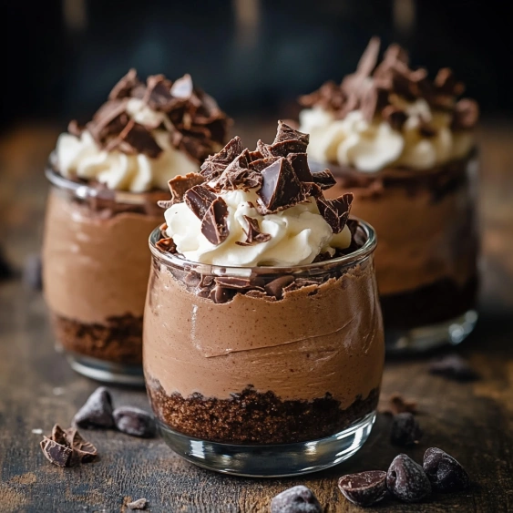 Two glasses of chocolate dessert.