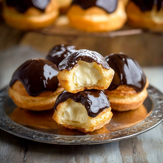 Chocolate covered donuts on a plate.