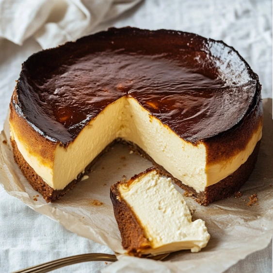 A slice of cake on a table.