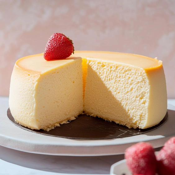 A slice of cake with a strawberry on top.