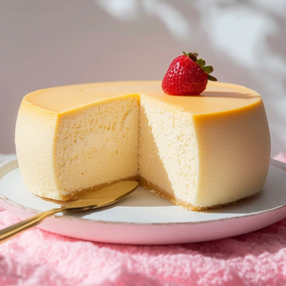 A slice of cake with a strawberry on top.