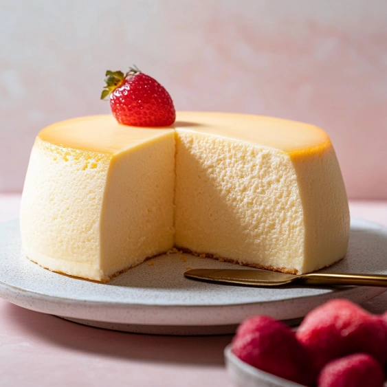 A slice of cake with a strawberry on top.