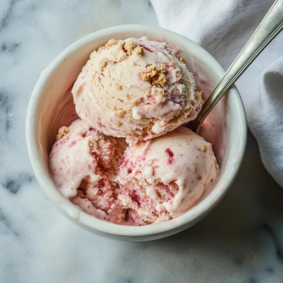 A bowl of ice cream with cookie crumbles.