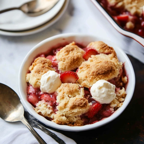 A bowl of strawberry shortcake with whipped cream.