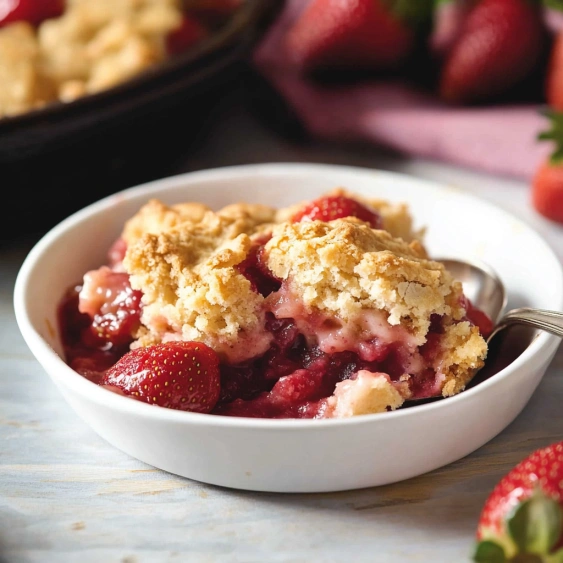 A bowl of strawberry dessert.