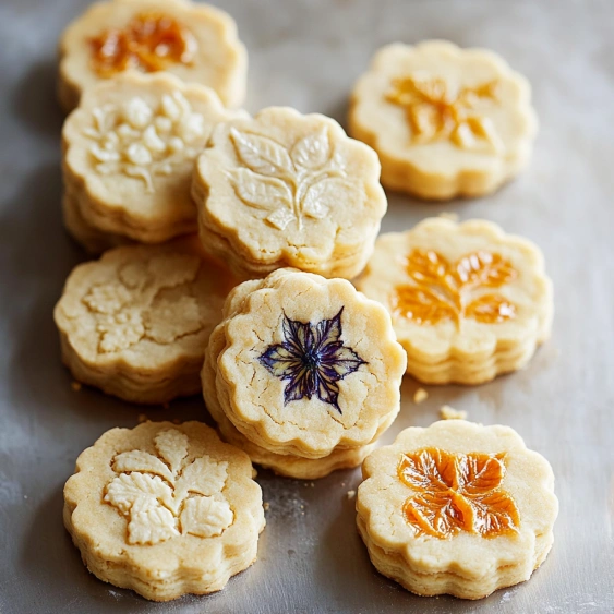 A tray of cookies with flower designs.