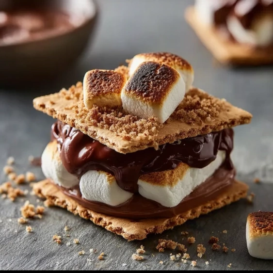 A stack of marshmallows with chocolate sauce on top.