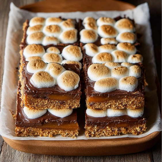 A cake with marshmallows and chocolate.