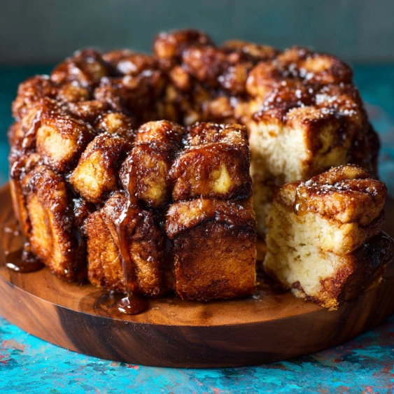 A cake with caramel sauce on top.