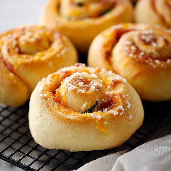A plate of food with a cheese and tomato stuffed bread.