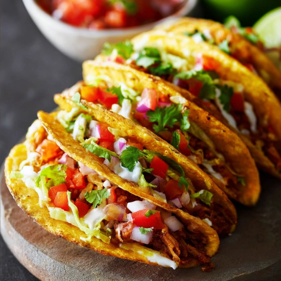 A bowl of salsa and a plate of tacos.