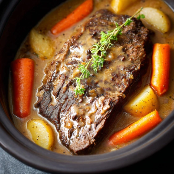 A bowl of stew with meat and vegetables.