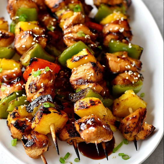 A plate of food with chicken and peppers.