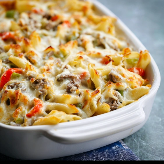 A white bowl with a pasta dish in it.