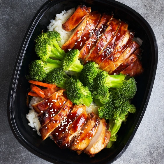 A black bowl with rice and broccoli.
