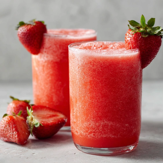 Two glasses of strawberry juice.