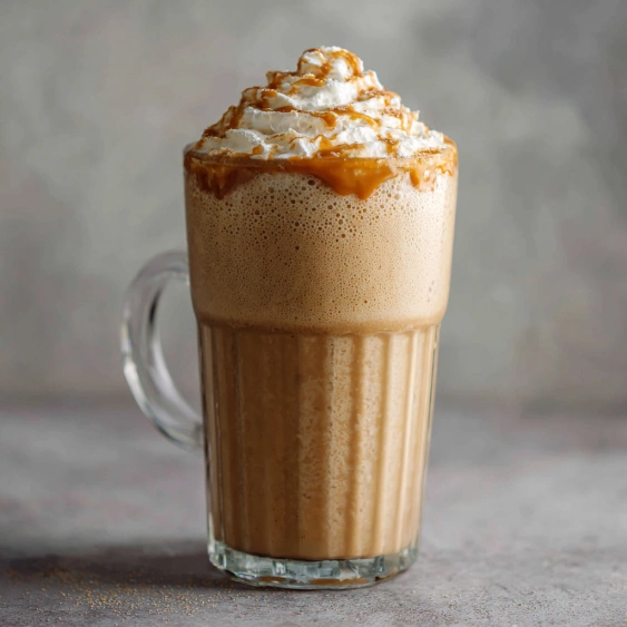 A glass of coffee with whipped cream.