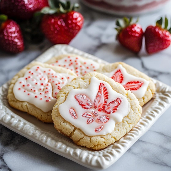 A plate of cookies with red and white frosting.