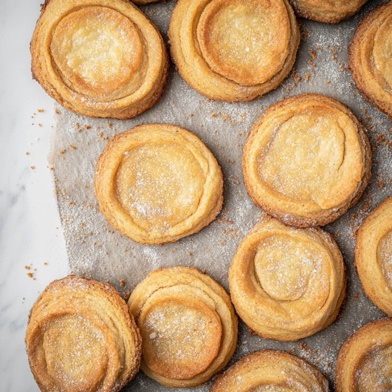 A tray of pastries with sugar on top.