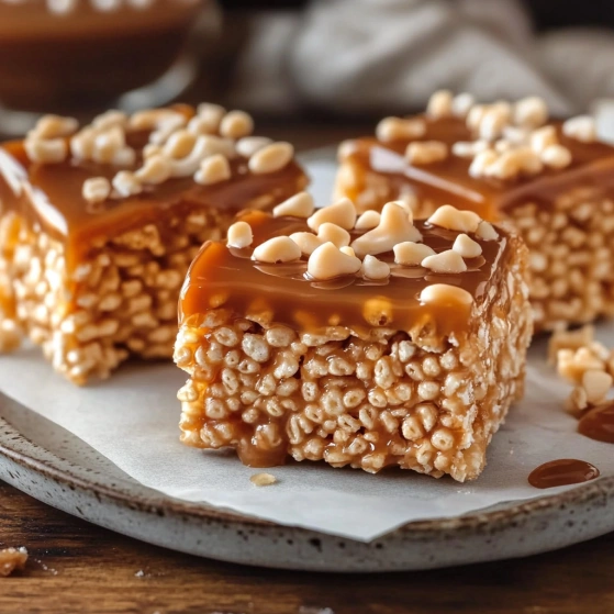 A plate of cake with caramel sauce.
