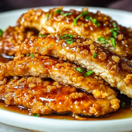 A plate of chicken with gravy.
