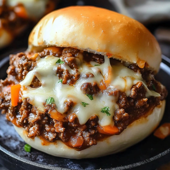 A close up of a burger with cheese and meat.