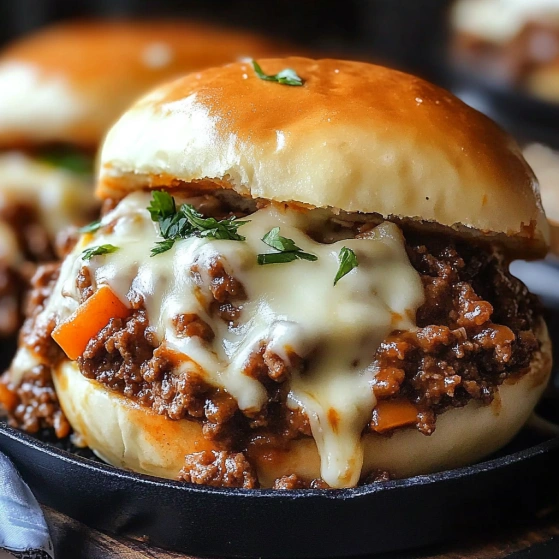 A close up of a burger with cheese and meat.