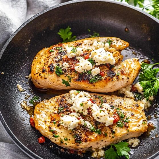 Chicken with blue cheese and herbs.