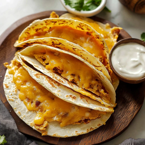 Three cheese enchiladas on a wooden platter.