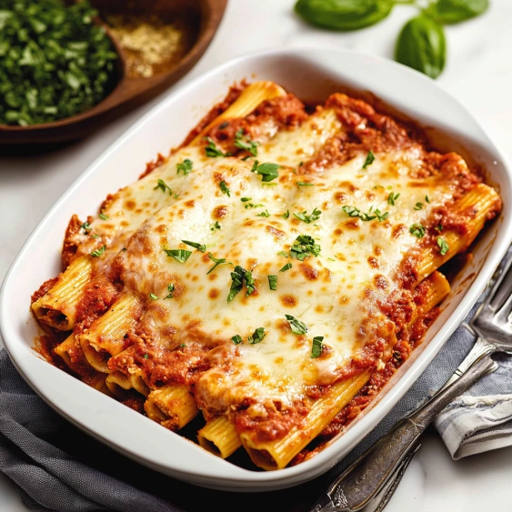 A bowl of pasta with cheese and sauce.
