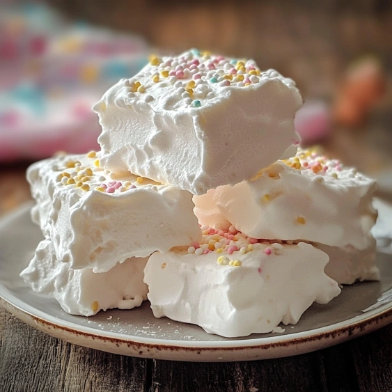 A plate of white cake with sprinkles on it.