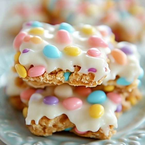 A plate of colorful cookies.
