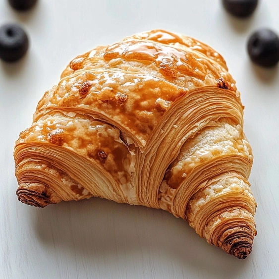 A croissant with a glaze on top.