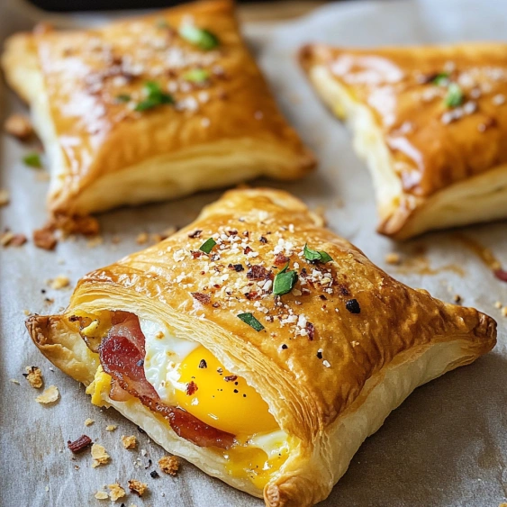 A pastry with a fried egg in it.