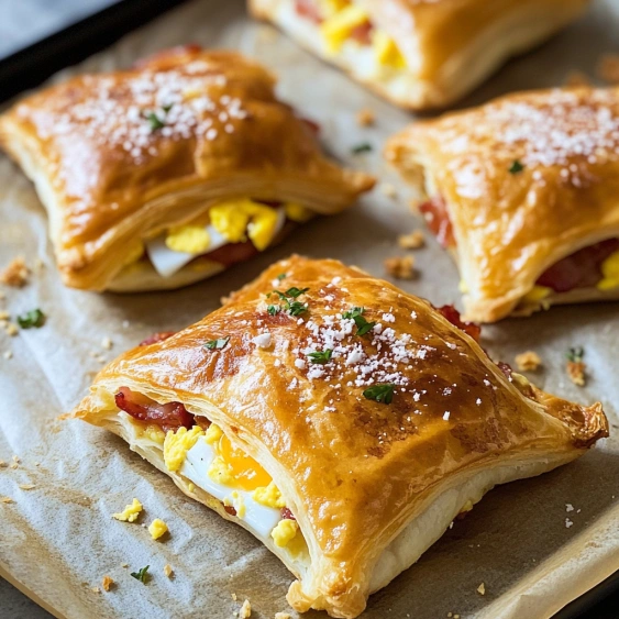 A tray of food with a pastry and egg.