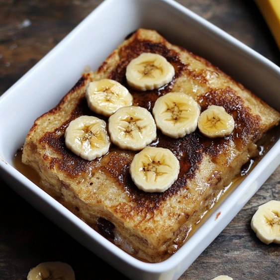 A white bowl with bananas and bread.