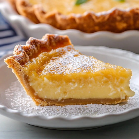 A slice of pie on a plate.