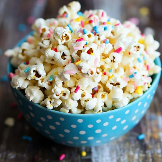 A bowl of popcorn with sprinkles.