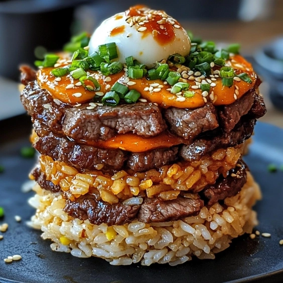 A plate of food with rice and meat.