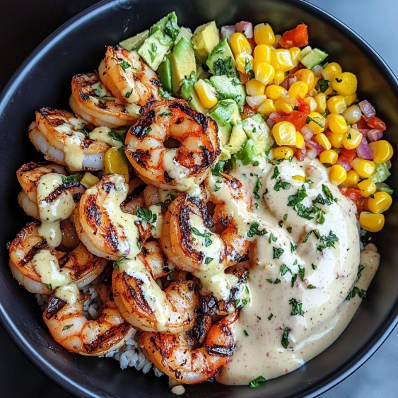 A bowl of shrimp and vegetables.