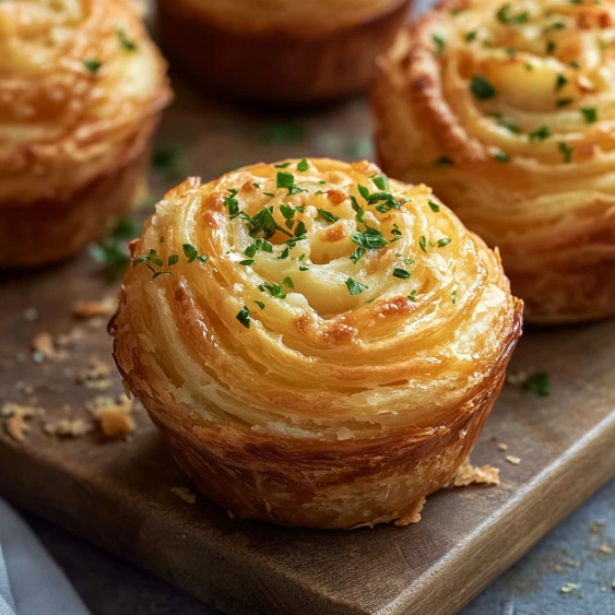 A plate of pastries with green herbs on top.
