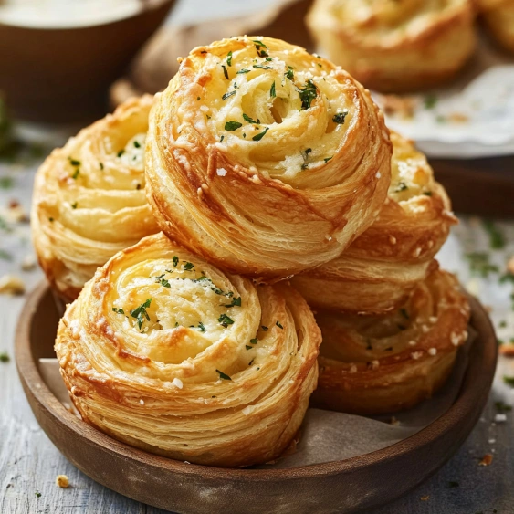 A stack of croissants on a plate.