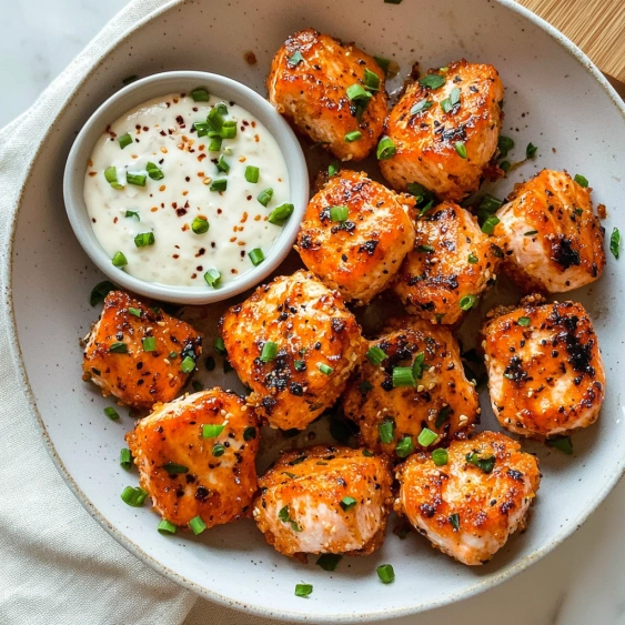 A bowl of chicken wings with a dipping sauce.