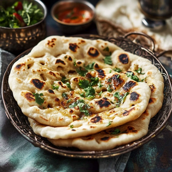 A plate of food with a pita bread and sauce.