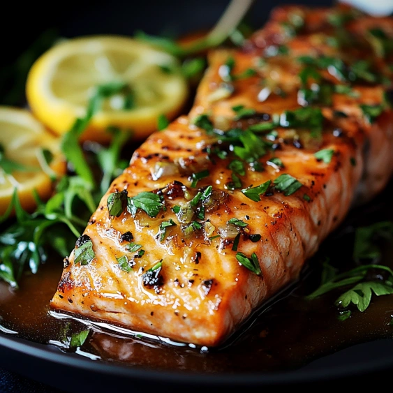 A plate of food with fish and lemon.