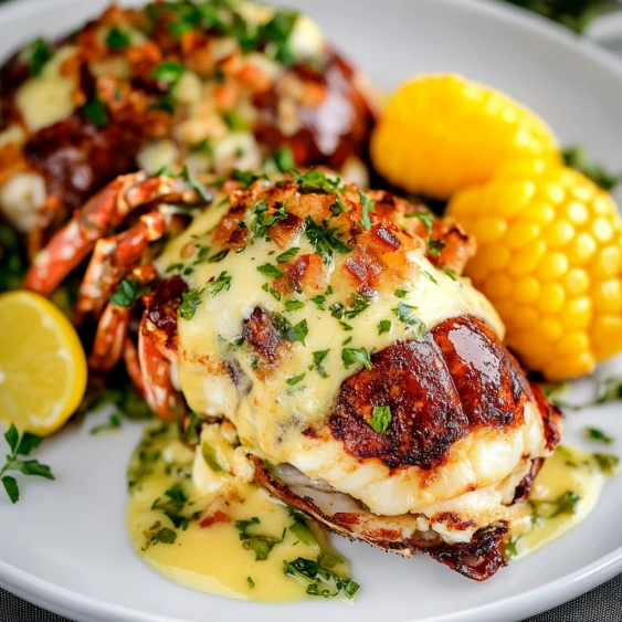 A plate of food with a lemon on top.