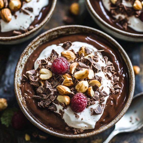 A bowl of chocolate ice cream with nuts.