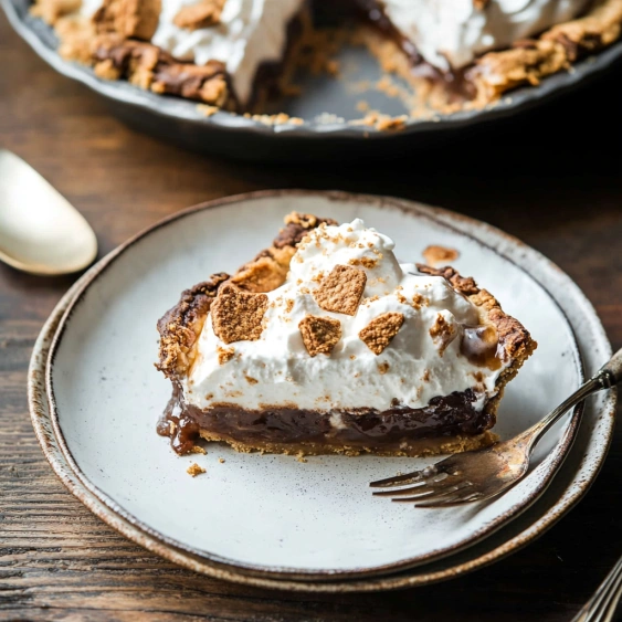 A slice of pie with whipped cream on top.